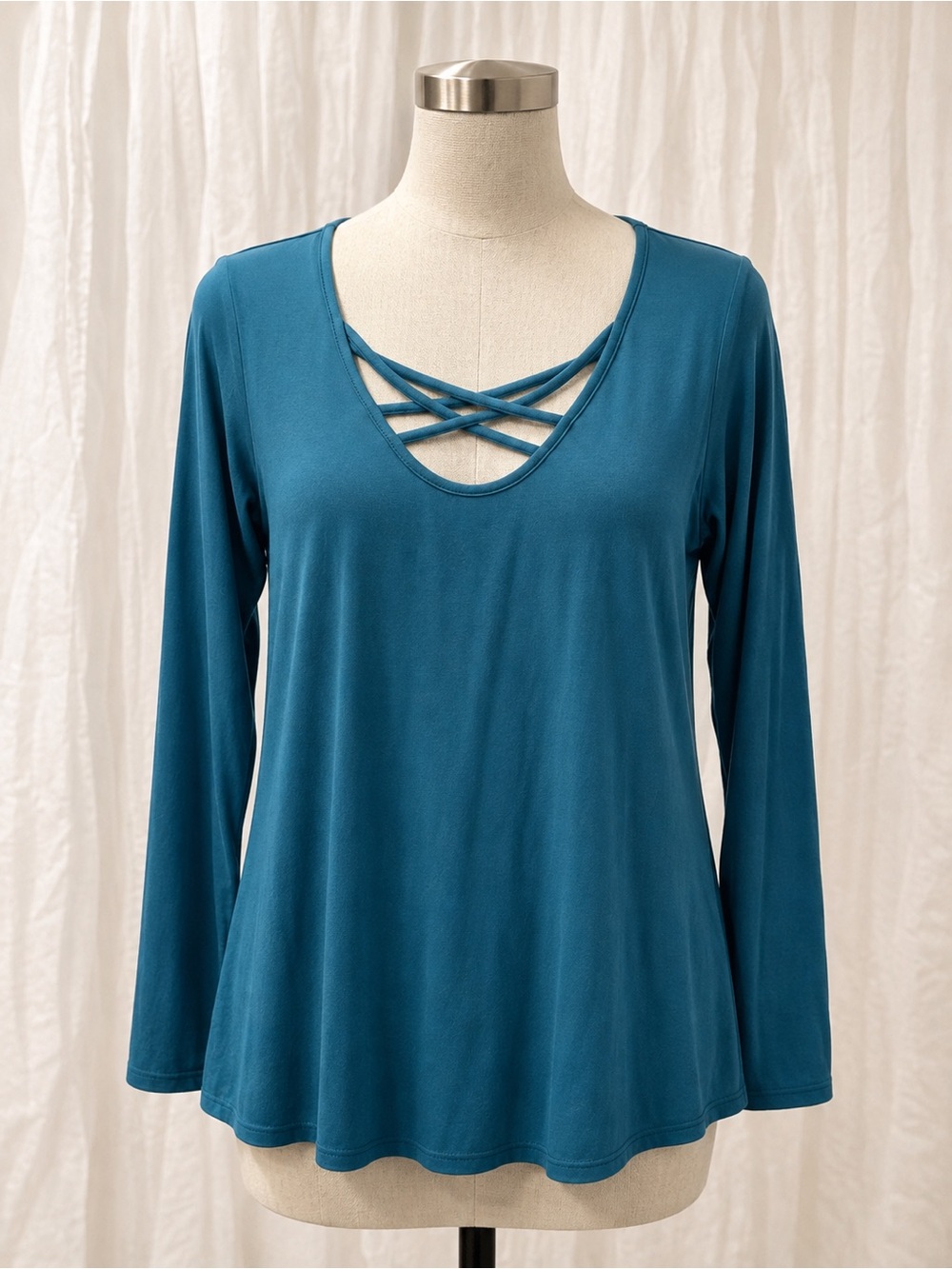 Women's Teal Long-Sleeve Crisscross Neck Top